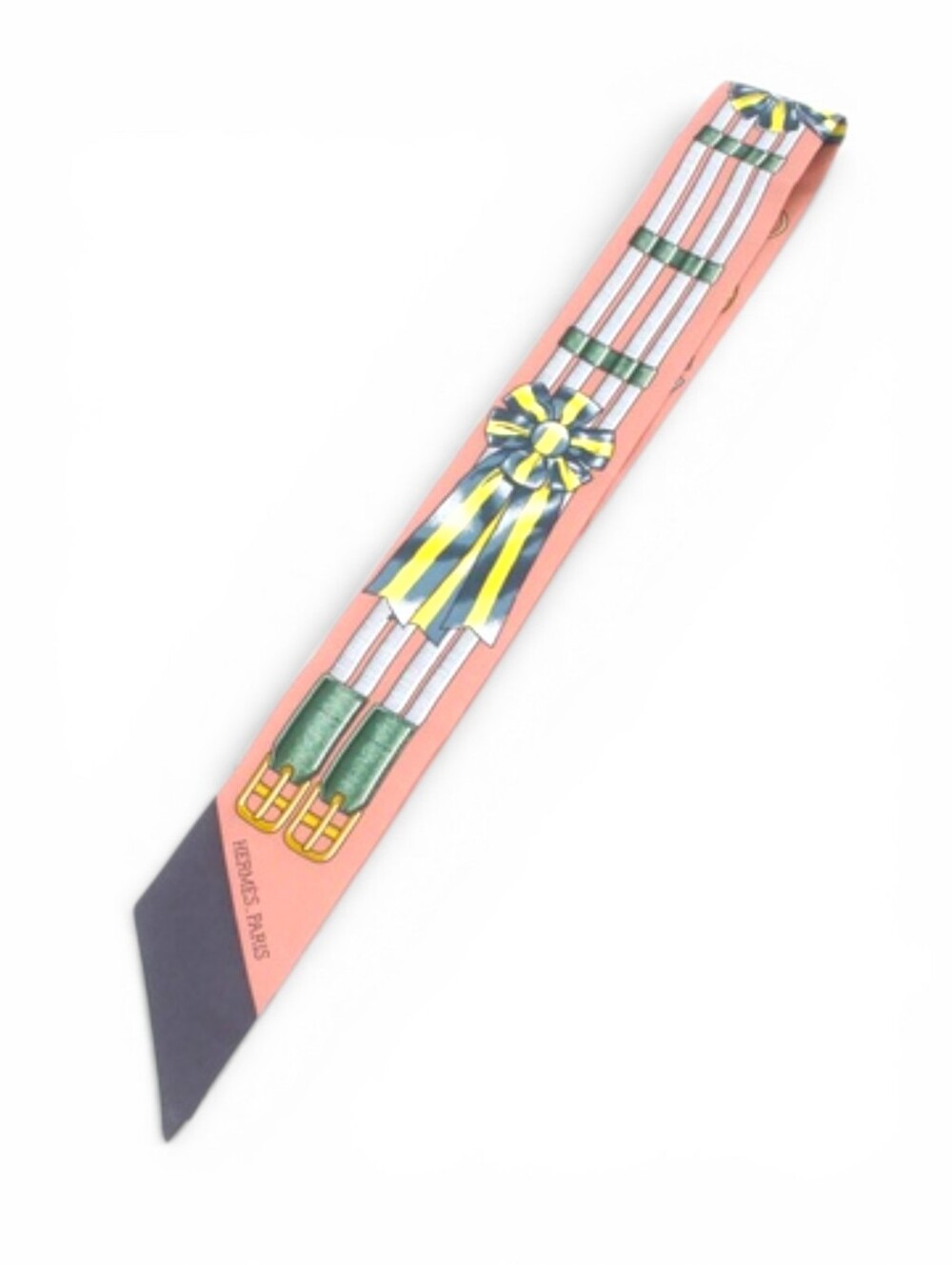 Hermes Twilly Silk Skinny Scarf with Bow & Strap Motif